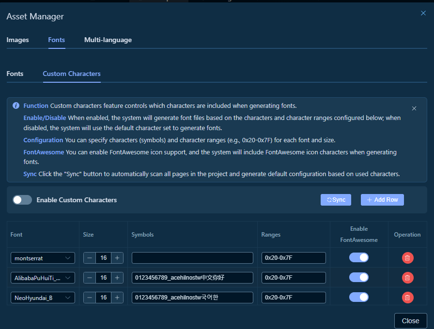 Custom Character Configuration